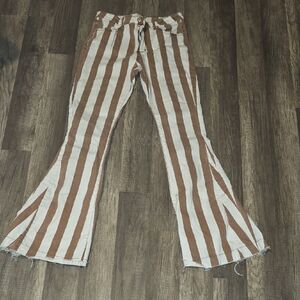 Impressions Tan and Cream Striped Flare Jeans